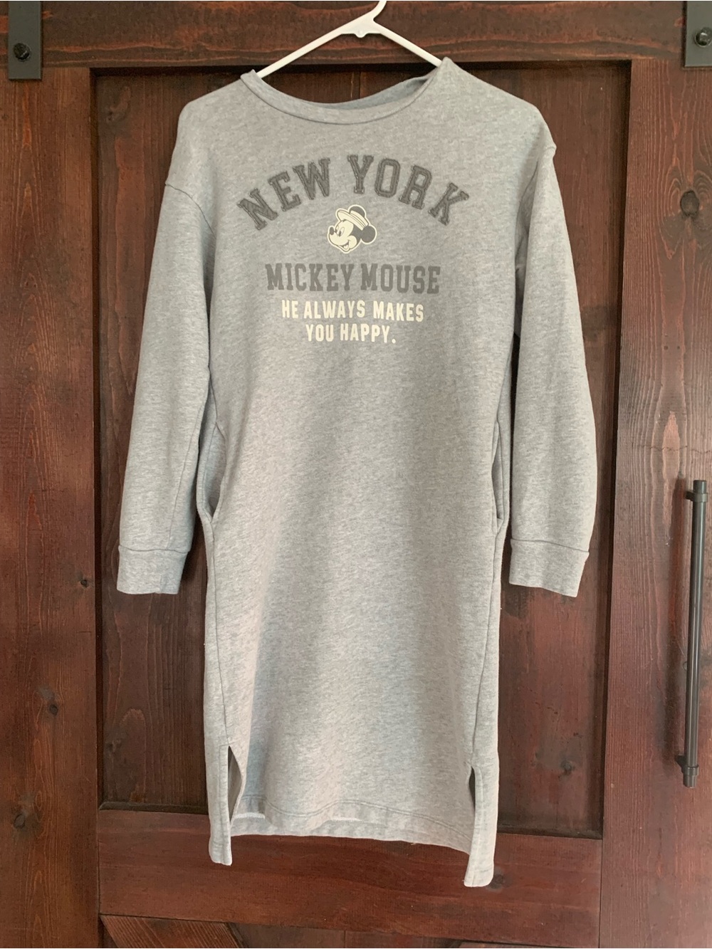 XXS Disney Mickey Mouse New York Gray Fleece Crewneck Sweatshirt Dress Women